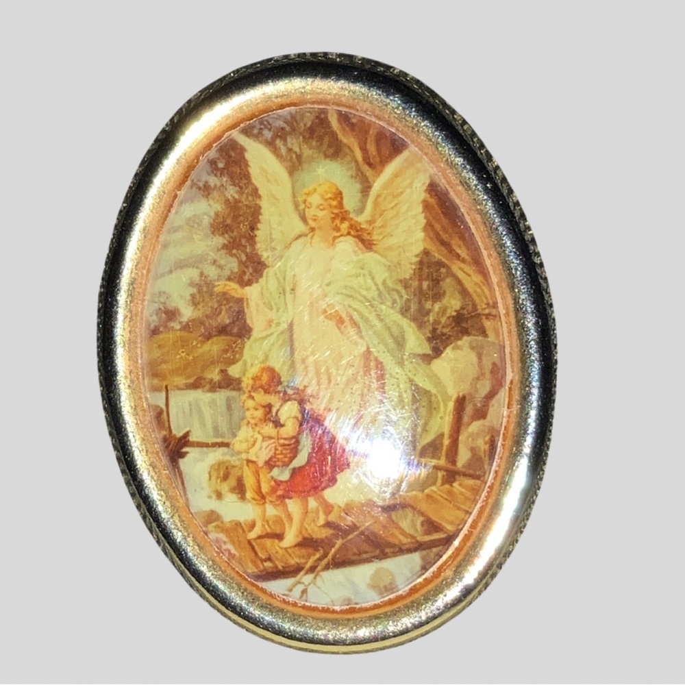 Religious Angle Looking Over Children lapel pin small Costume Jewelry